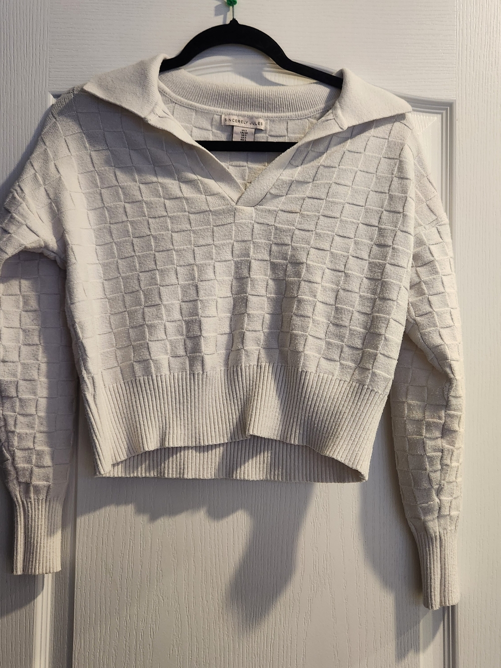Sincerely Jules Ivory Textured V-Neck Sweater S Euc
